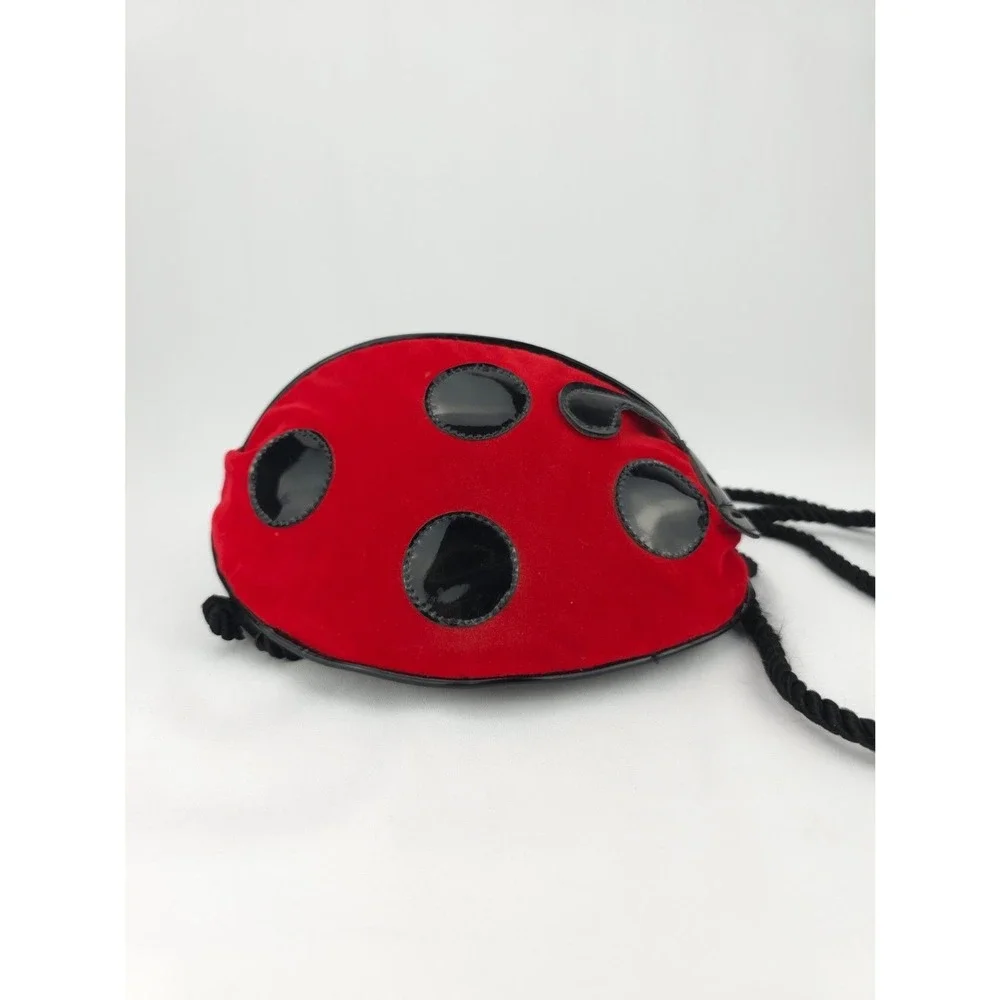 Y2K 90s Velveteen‎ Polka Dot Ladybug Backpack Purse Red Black Zipper